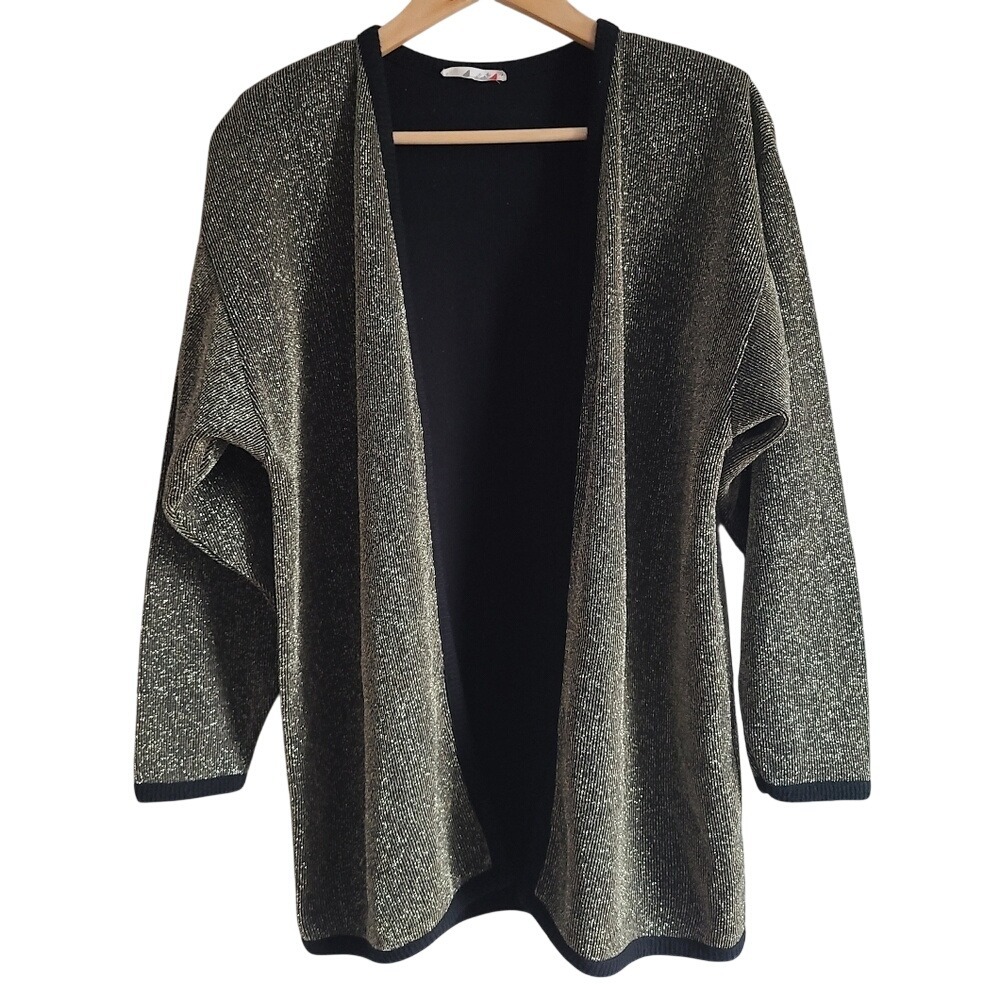 Retro Metallic Gold Knitted‎ Open Front Cardigan